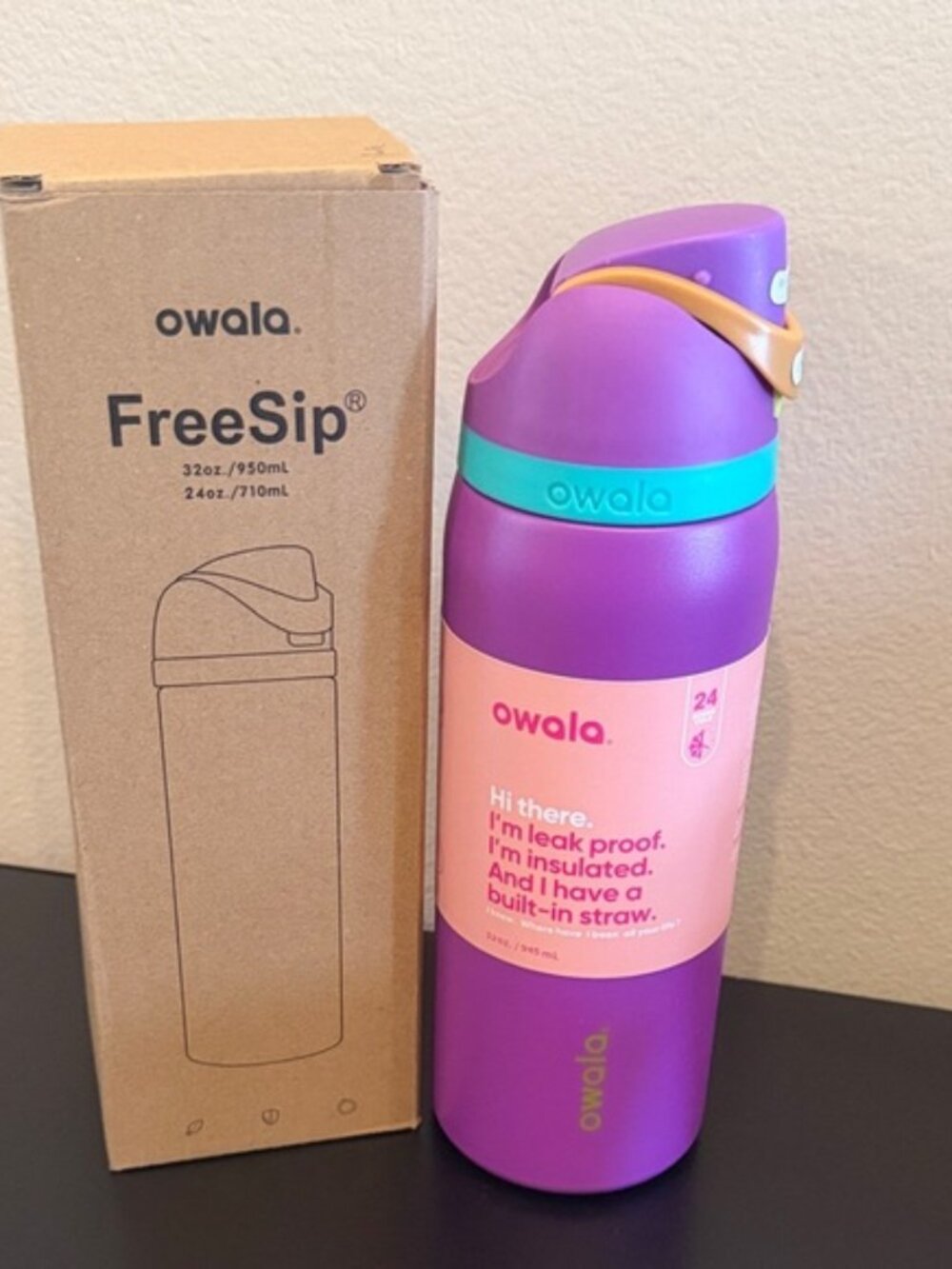 owala FreeSip Insulated Water Bottle - Purple with Teal Accent